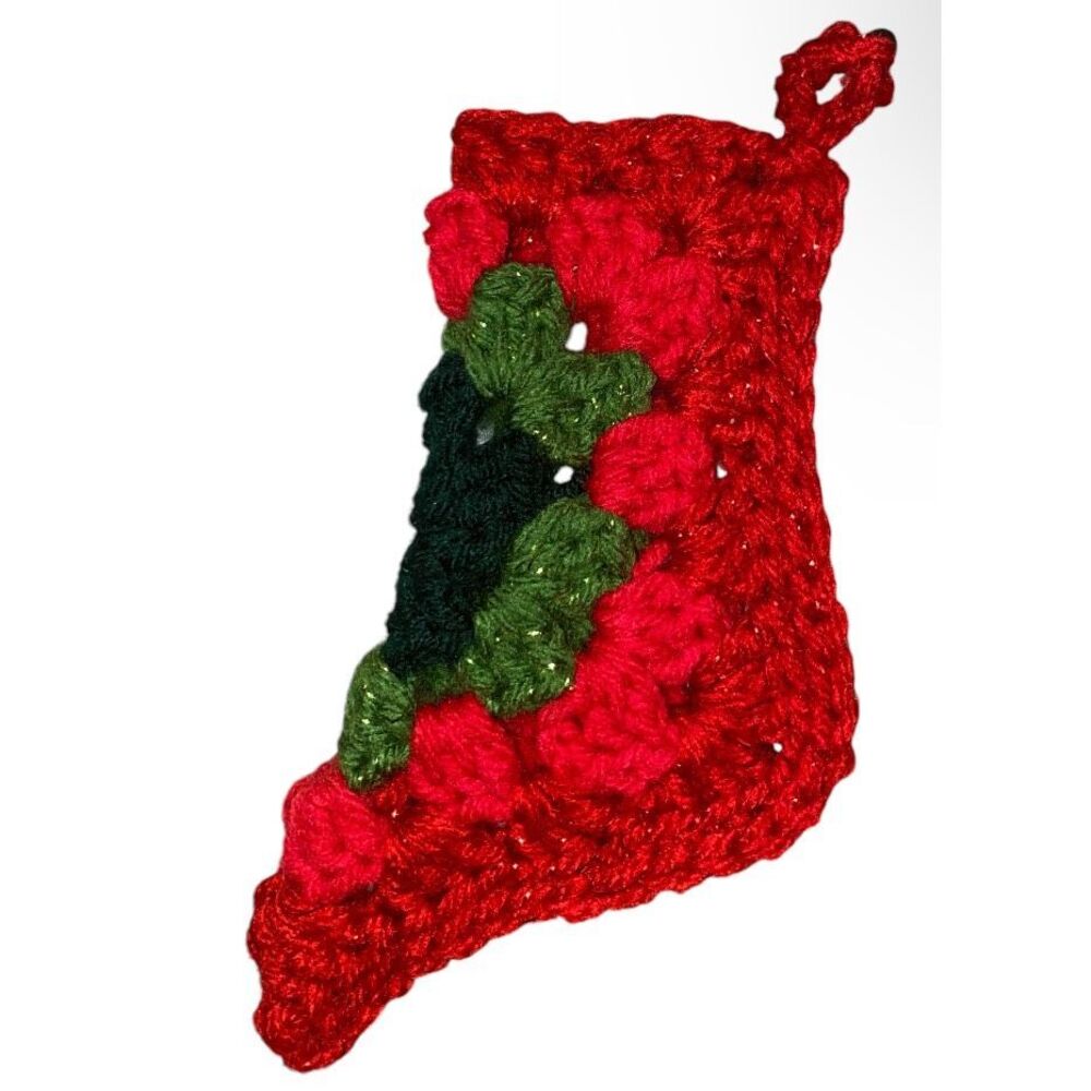 ⭐️5/$10⭐️ Vintage Crocheted Granny Square Stocking Christmas Ornament